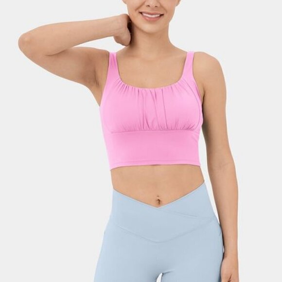 Halara Black Cloudful U Neck Ruched Backless Cropped Yoga Tank Top S NWT - Picture 2 of 4